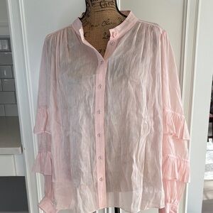 AJE. Pink Ruffle Sleeve Women's Top